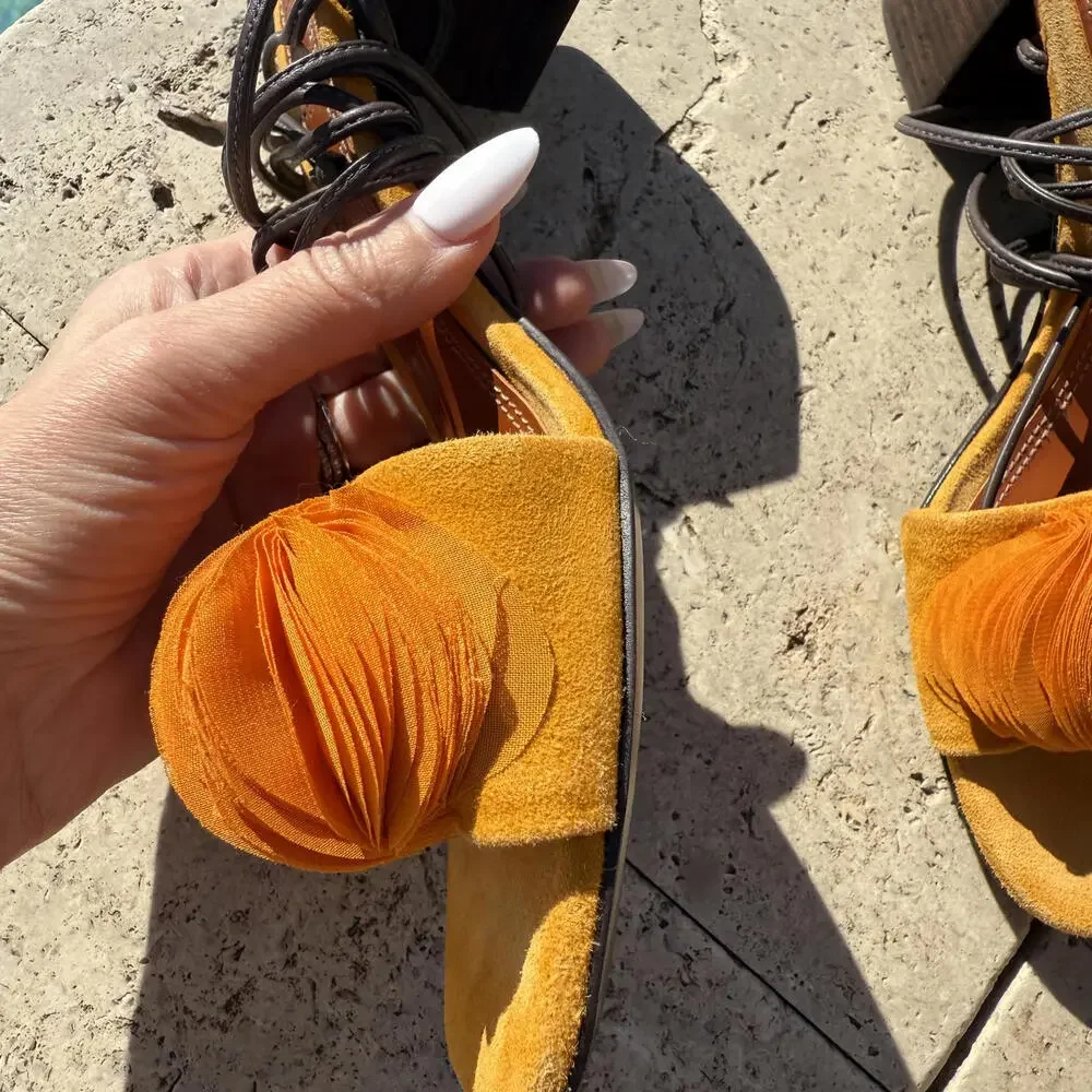 Mercedes Castillo Women's Orange Suede Fringe Sandals Vacation Holiday Size 7.5